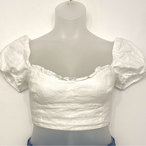 Wilfred Wander Organic Linen Puff Sleeve Bustier Blouse - White, Size M - Picture 4 of 14